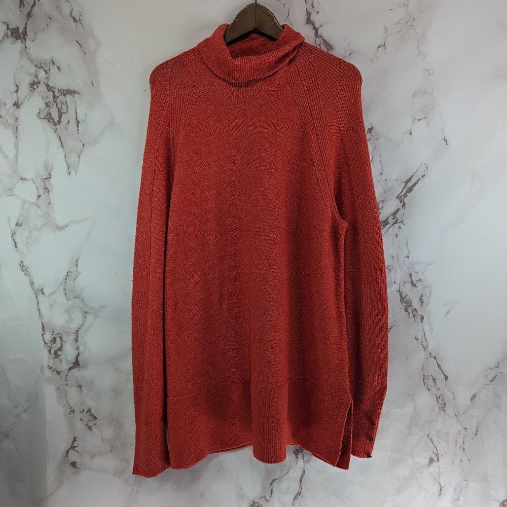 Lane Bryant Sweater Womens 10 12 Large Orange Turtleneck Soft Knit Cozy Button